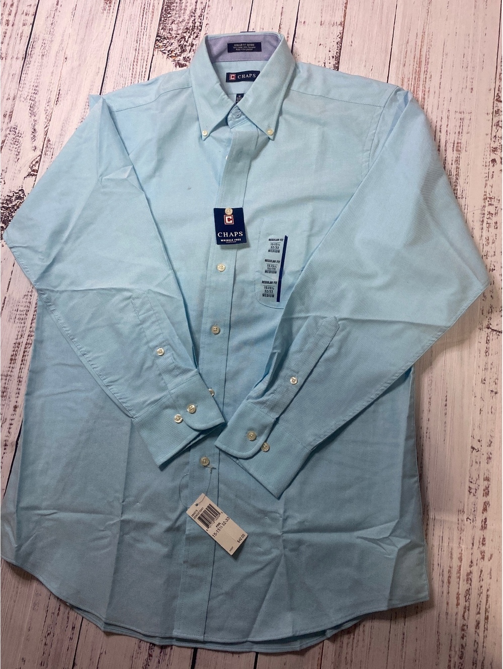 Chaps Wrinkle Free Dress Shirt Men’s Medium Blue Regular Fit